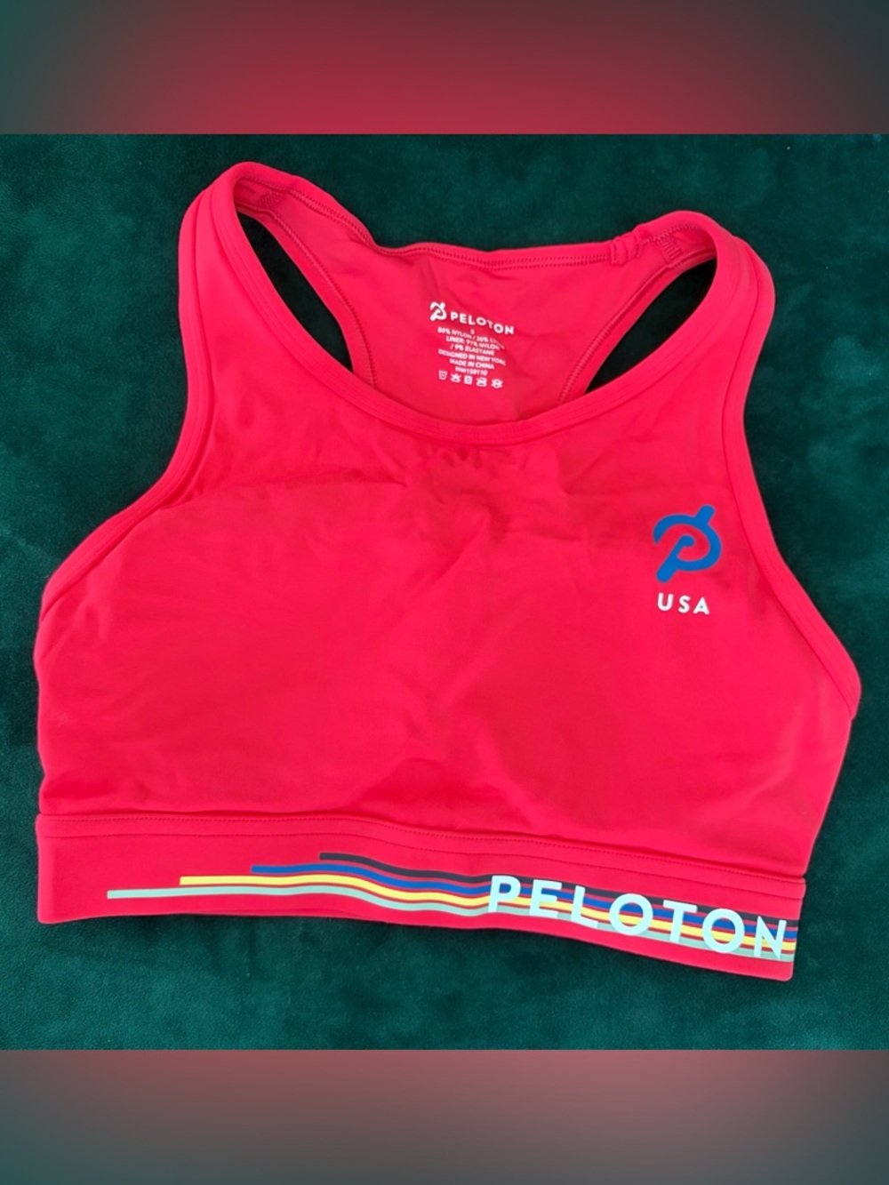 Peloton USA Bright Red Capri Legging & Sports Bra Set - Picture 2 of 4